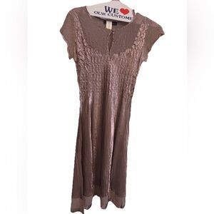 SL Fashions L Taupe Brown Stretch Crinkle Satin Dress Women's Size Petite Med